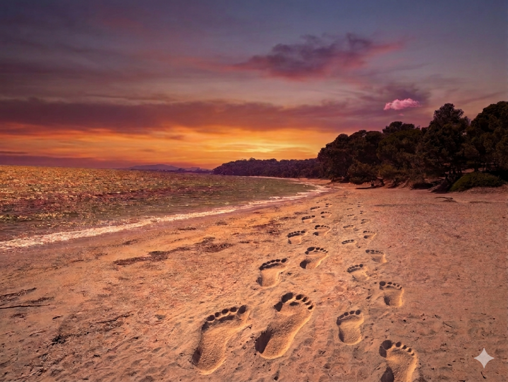 Traces de pieds sur la plage